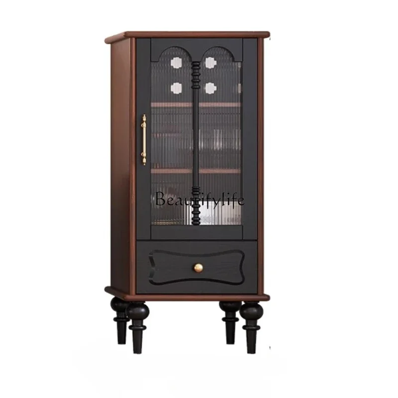 

FG40American Light Luxury Solid Wood Floor Side Cabinet Living Room Simple Wall Glass Storage Low and High Cabinet