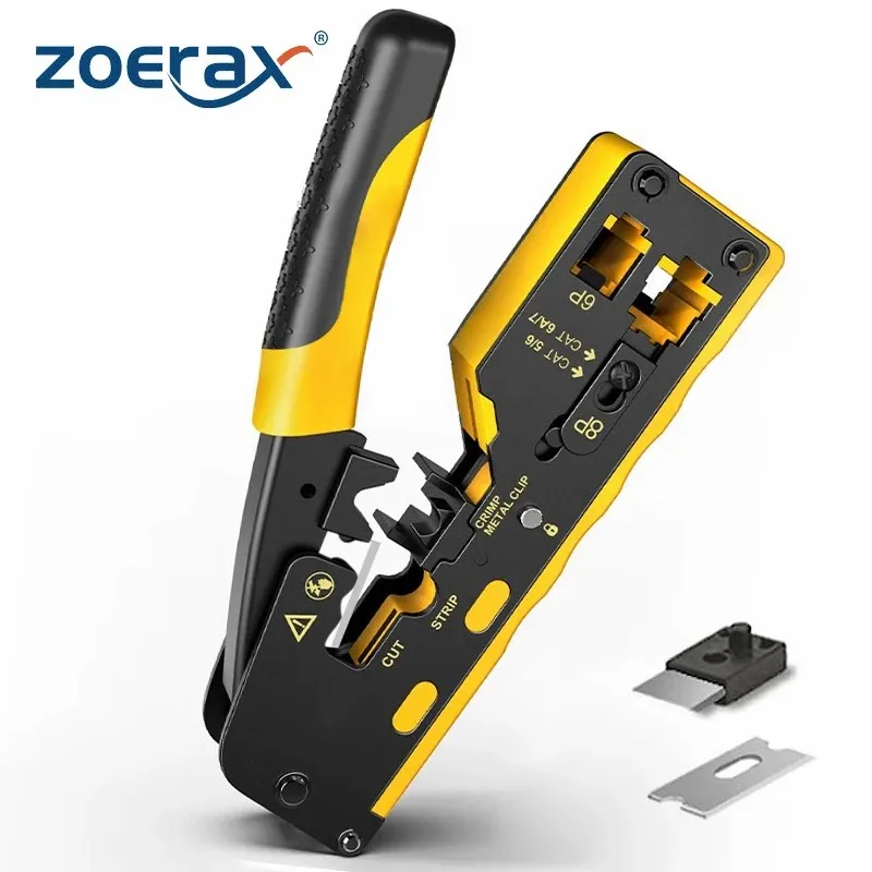 

ZoeRax RJ45 Crimp Tool Ethernet Crimping Tool Wire Cutter Crimper For Cat7 Cat6a Cat6 Cat5e Pass Through Connectors