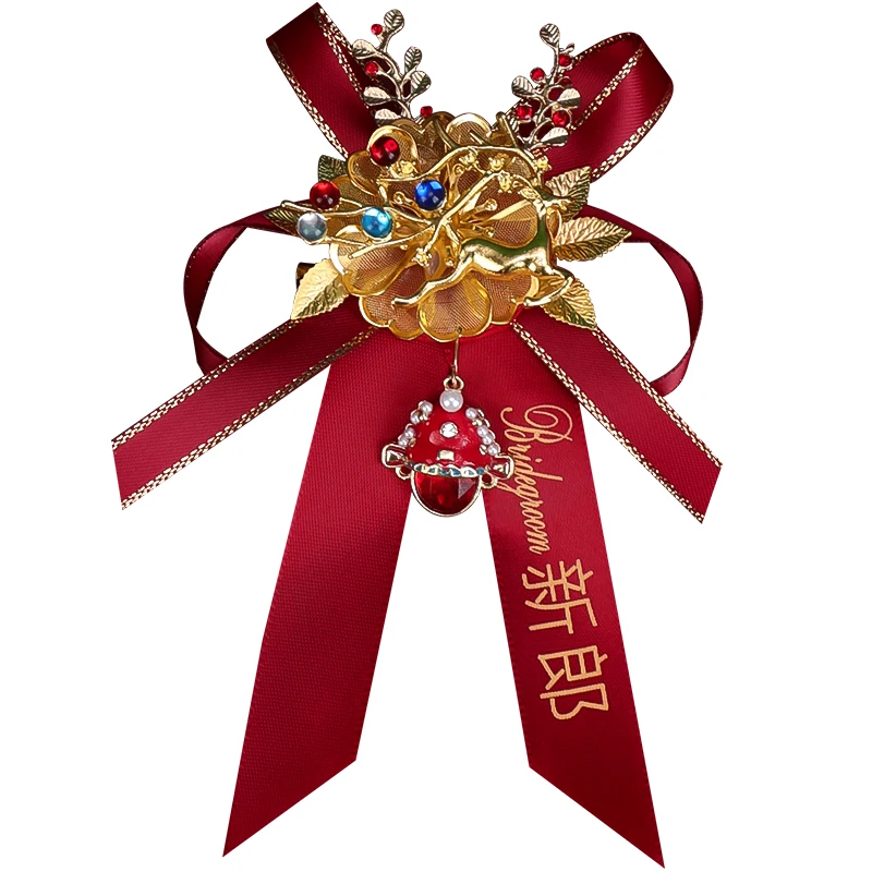 結婚式のコサージュ-新郎新婦-家族-結婚式-親-ブローチ-結婚式-中国の襟飾りのフルセット