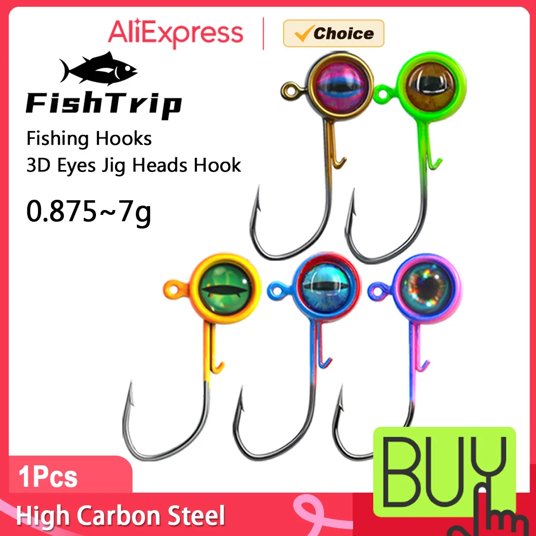 FishTrip Crappie Jig Heads Haken 1PCS Swimbait Jig Kopf 3D Augen Angelhaken mit Draht Keeper Köder für Panfish Bass Salzwasser