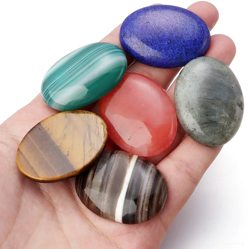 Cabochons promenales en Pierre Naturelle pour Bijoux, 2 Pièces, 30x40mm, Turquoise, Agate, Malachite, Œil de Tigre, Camée