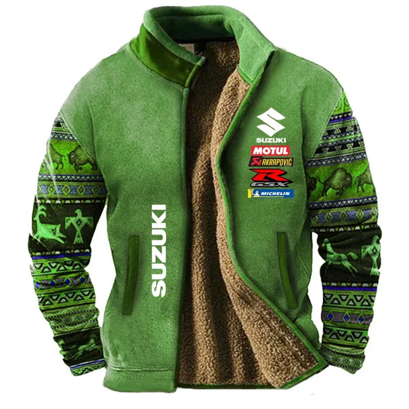 New Suzuki Coat Thickened Warm Wool Coat Outdoor Sports Motorcycle Coat Y2K Men's and Women's Clothing Autumn Winter Coats