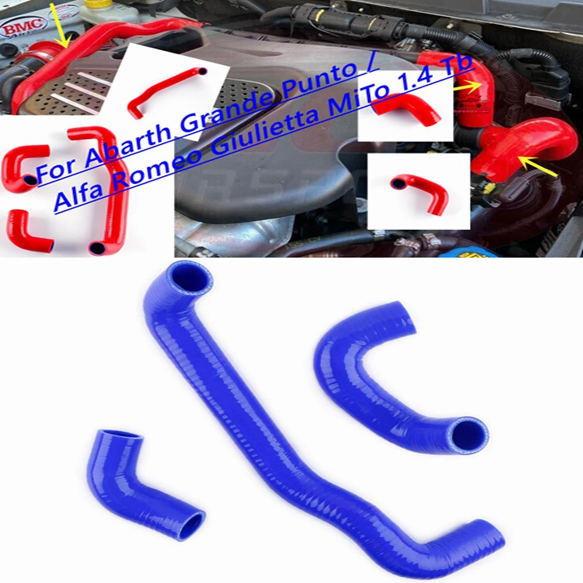 Silicone Tubes For Abarth Grande Punto / Alfa Romeo Giulietta MiTo 1.4 Tb Pop Off Circuit Hoses Pipes Kit 3Pcs 10 Colors