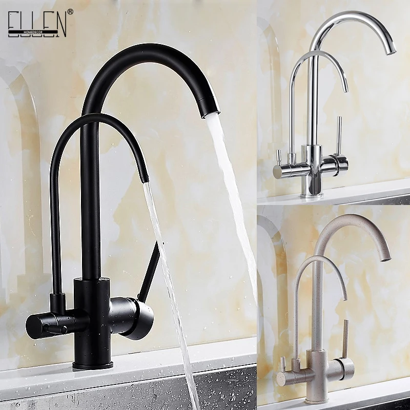 Kitchen Faucets Solid Brass Crane For Kitchen Purified Water Filter Tap Three Ways Sink Mixer 3 Way Kitchen Faucet ELM134