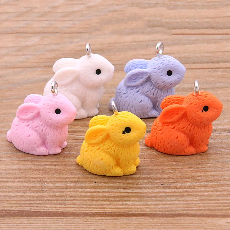 10Pcs 21x21mm Colorful Resin Charms Rabbit Pendants for Jewelry Making Earring Necklace Keychain DIY Gift Accessories Supplies