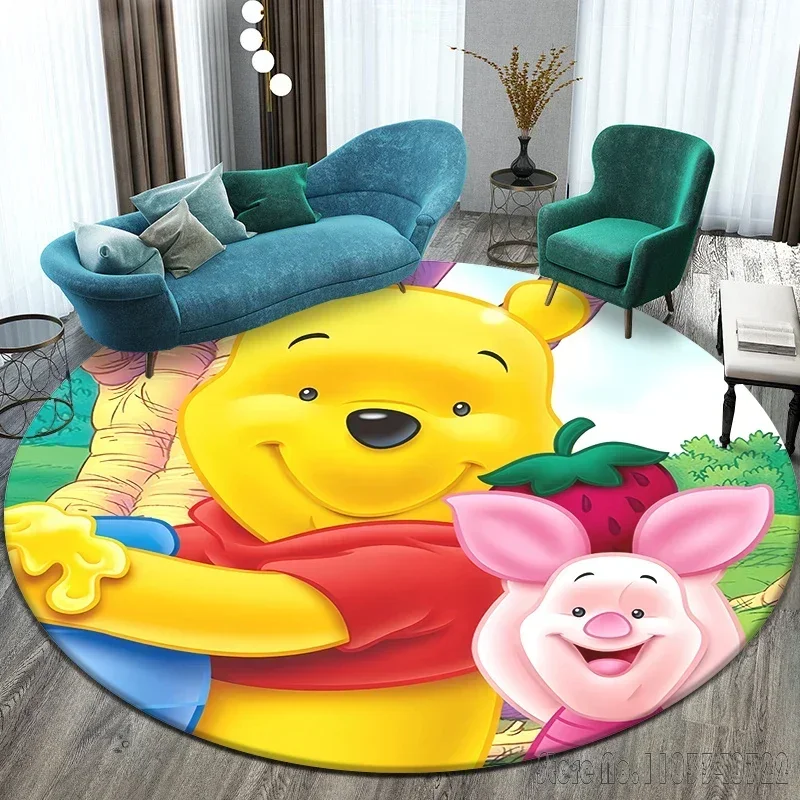 Cartoon Winnie the Pooh Bear Printed Pattern Circular Carpet 120cm Crawling Game Non-slip Floor Mat for Kids Rug Room Decor