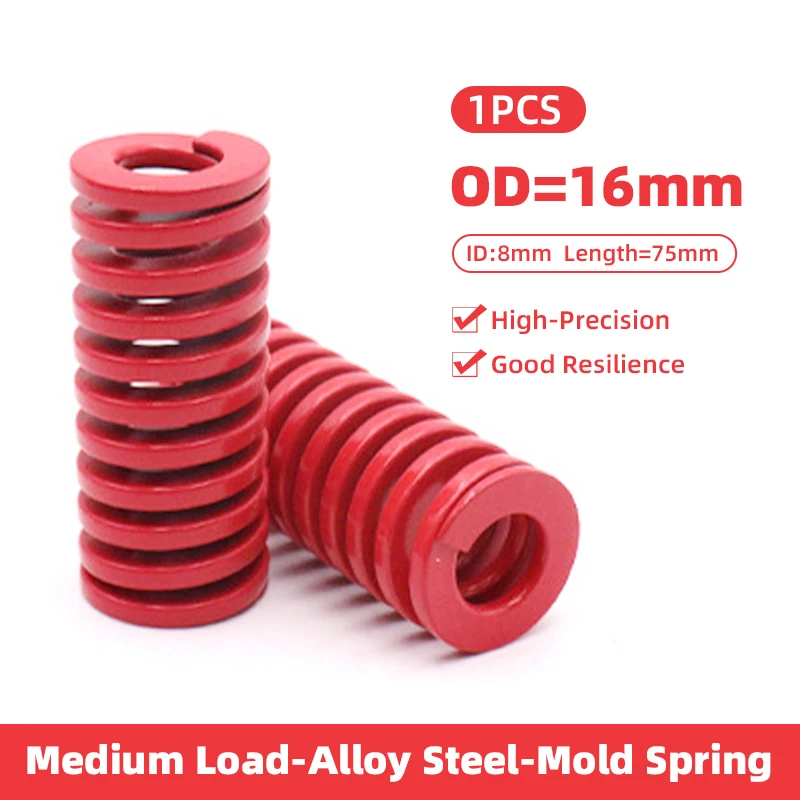 

Creamily 1PCS Red Medium Load Mold Spring Alloy Steel Compression Springs Outer Diameter=16mm Inside Diameter=8mm Length=75mm