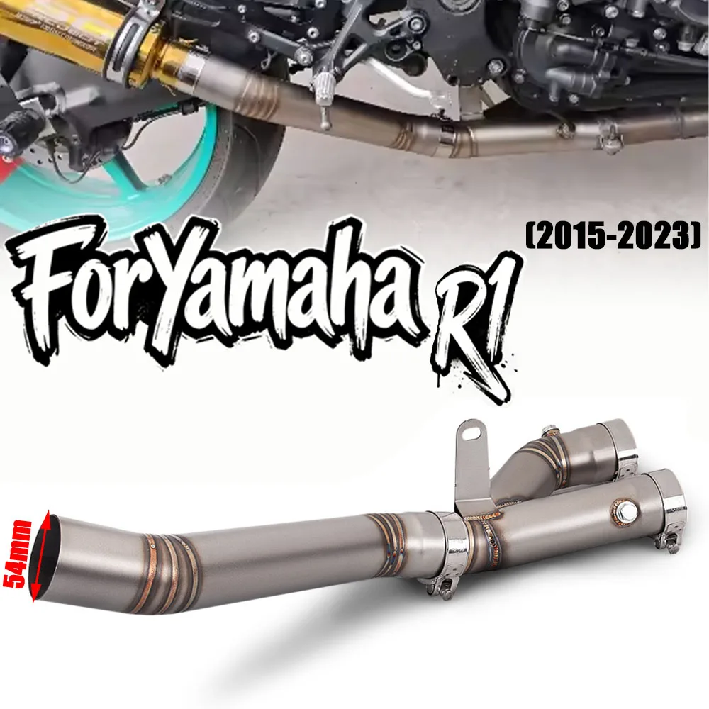 

Stainless steel exhaust pipe for the middle section of the exhaust system in Yamaha R1 MT-10 FZ-10 2015-2025 motorcycles.