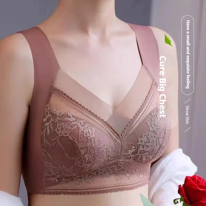 Sexy Spitze Bhs für Frauen Perspektive Volle Tasse Einfarbig Büstenhalter V-ausschnitt Nahtlose Crop Top Weibliche Push-Up Atmungsaktive Dessous