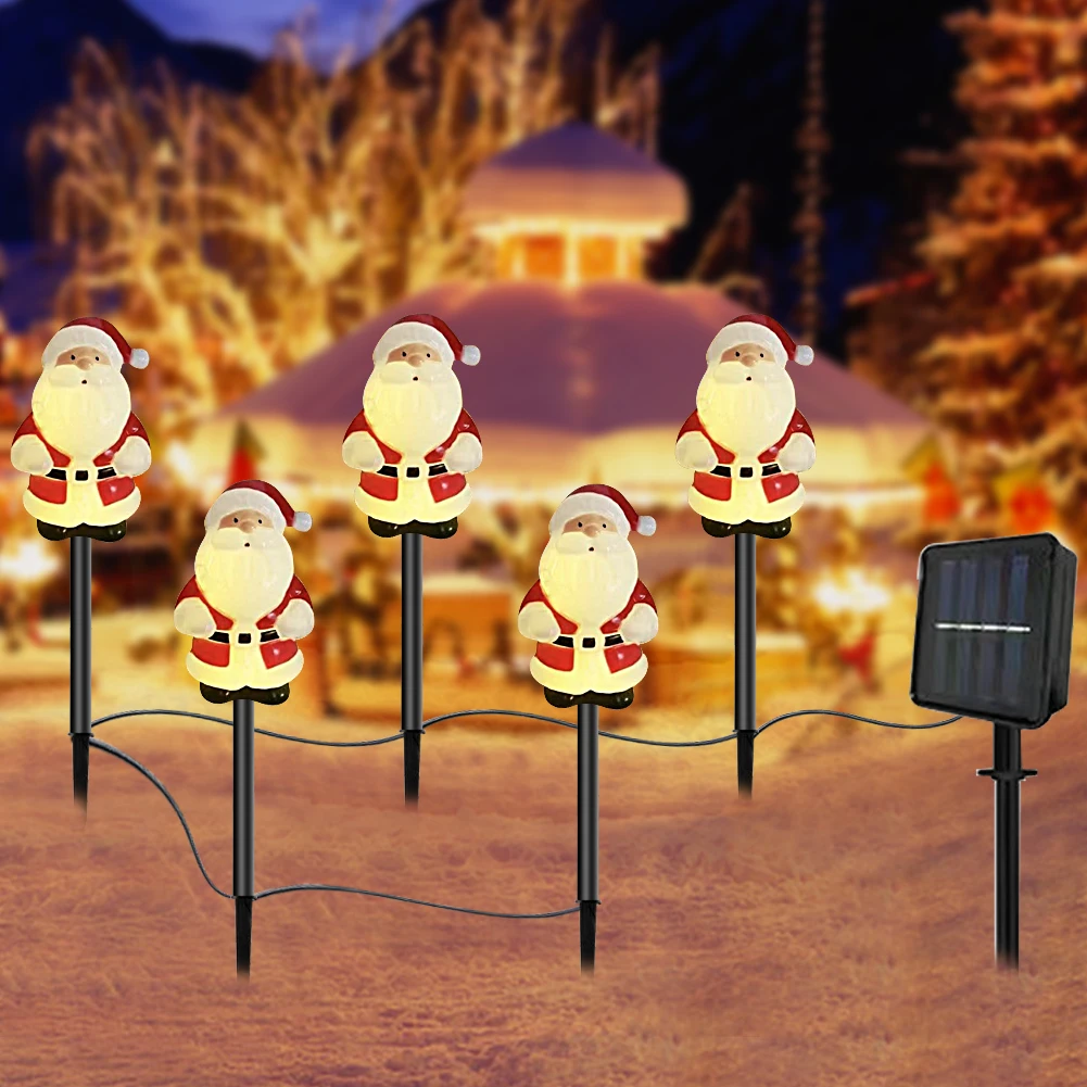 Santa Claus Solar Powered Stakes Light Auto On/Off Outdoor Patio Lights 8 Light Modes Yard Stake Light for Walkway Patio Garden