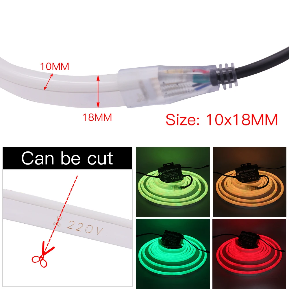 220V RGB 5m 10m LED Neon Strip Light Tuya WIFI APP 24Keys Remote Control 60LED/M Waterproof Bar Party Home Decor EU US UK AU Kit