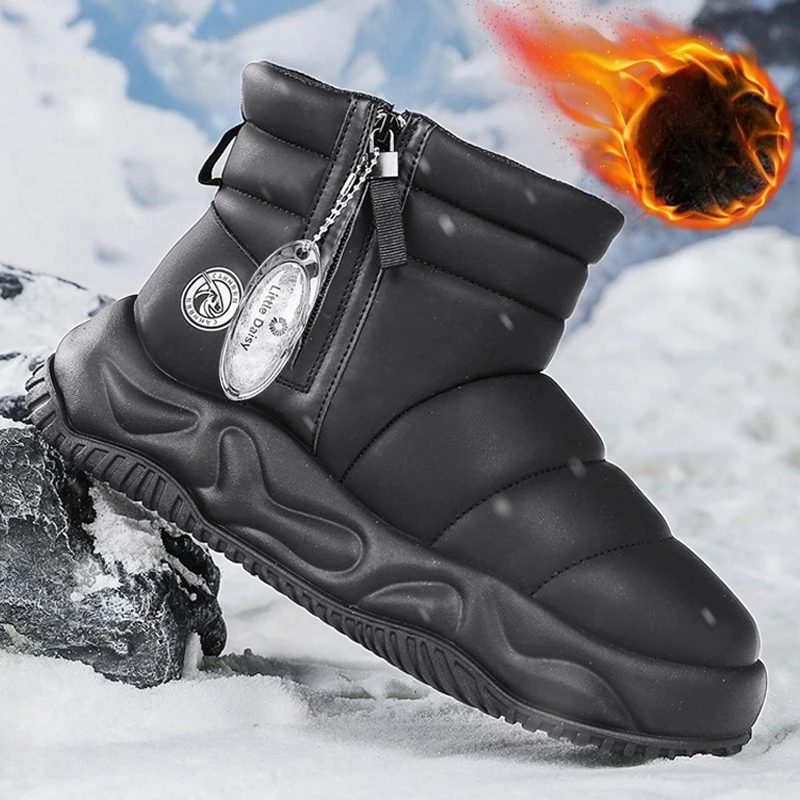 Warm Snow Boots 2026 Men's Fashion Plush Warm Comfortable Anti Slip Thick Sole Cotton Shoes Outdoor Vacation Casual Shoes