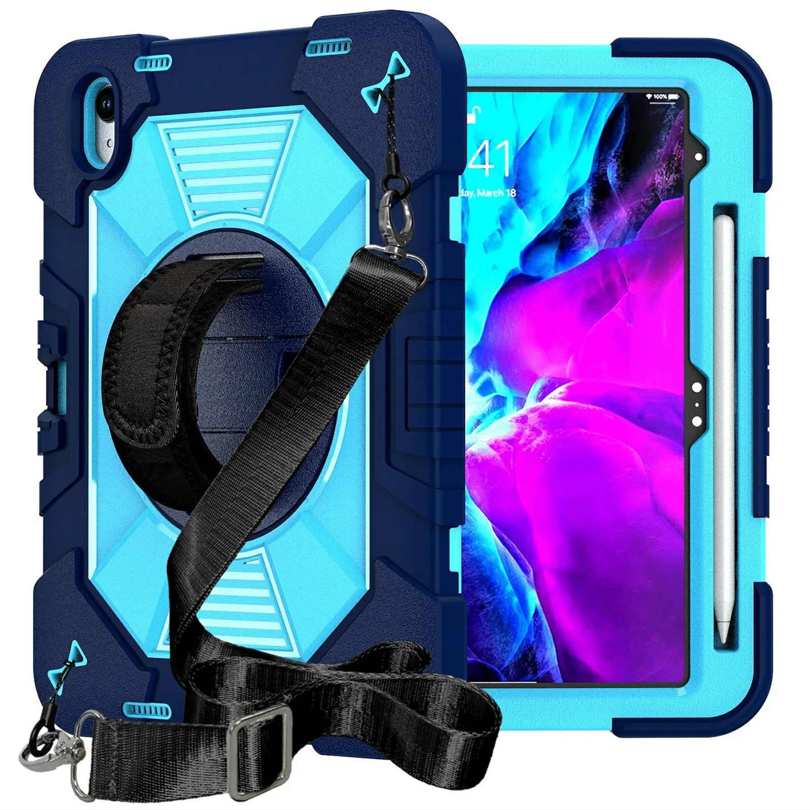 Tablet Case For iPad Air 11 (2026) / (2025) / (2024) Kickstand PC + Silicone Shockproof Cover with Hand Strap / Shoulder Strap -