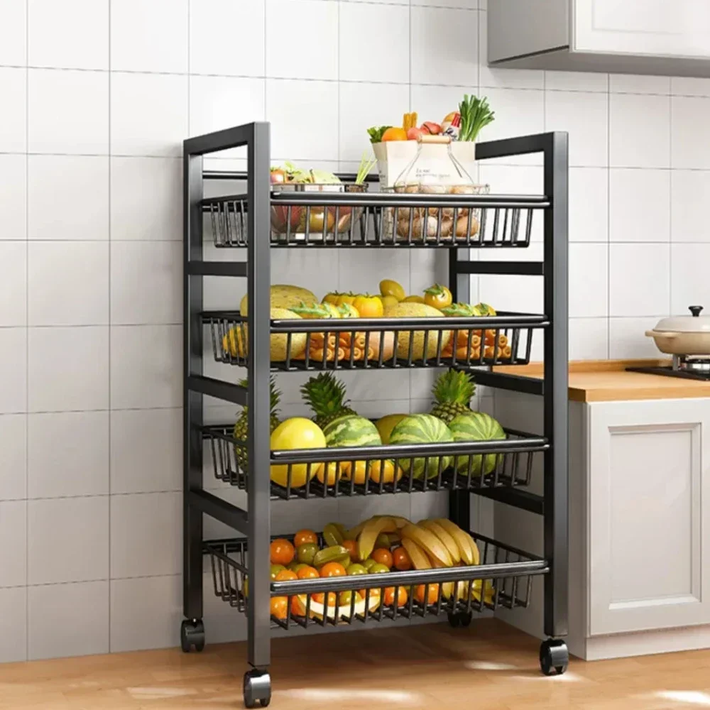 

#For Kitchen Storage Basket Trolley Multi-Layer Storage Basket Floor Movable Rolling Cart Microwave Oven Kitchen Organizer Shelv