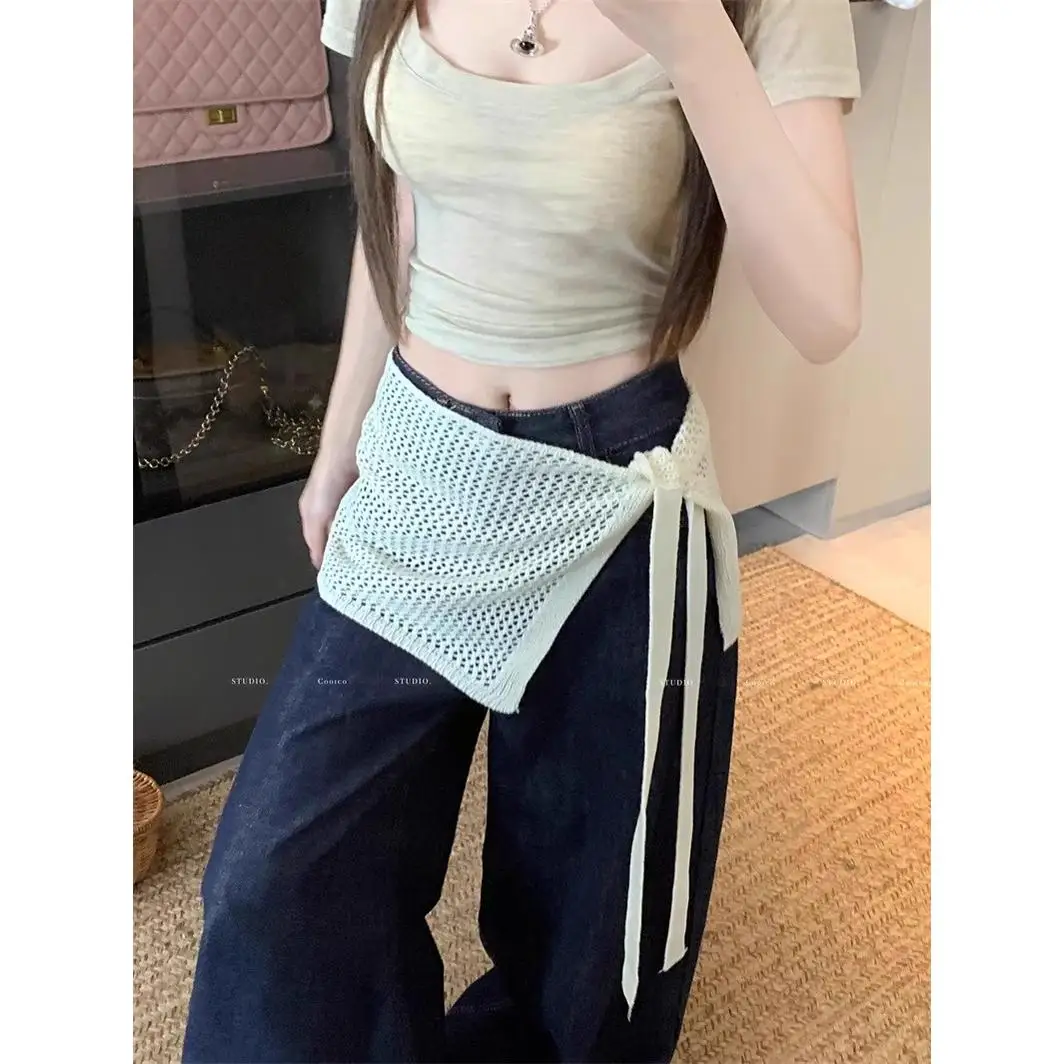 

Kumikumi Design, трикотажная юбка с вырезом, женская летняя многослойная юбка с поясом, юбка трапециевидной формы со средней талией CleanFit