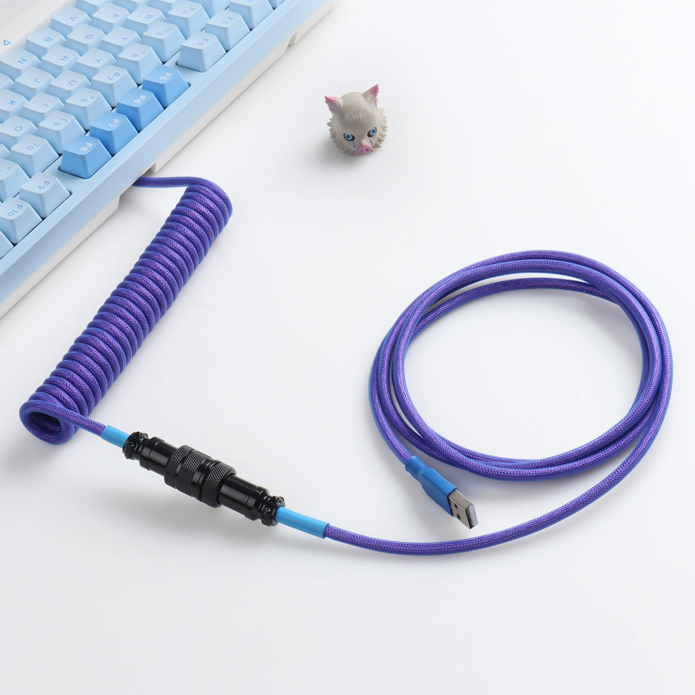 【LANO】Black  Mechanical computer cables USB to Type-C interfaces Double-Sleeved coiled keyboard cable  GX16 detachable connector