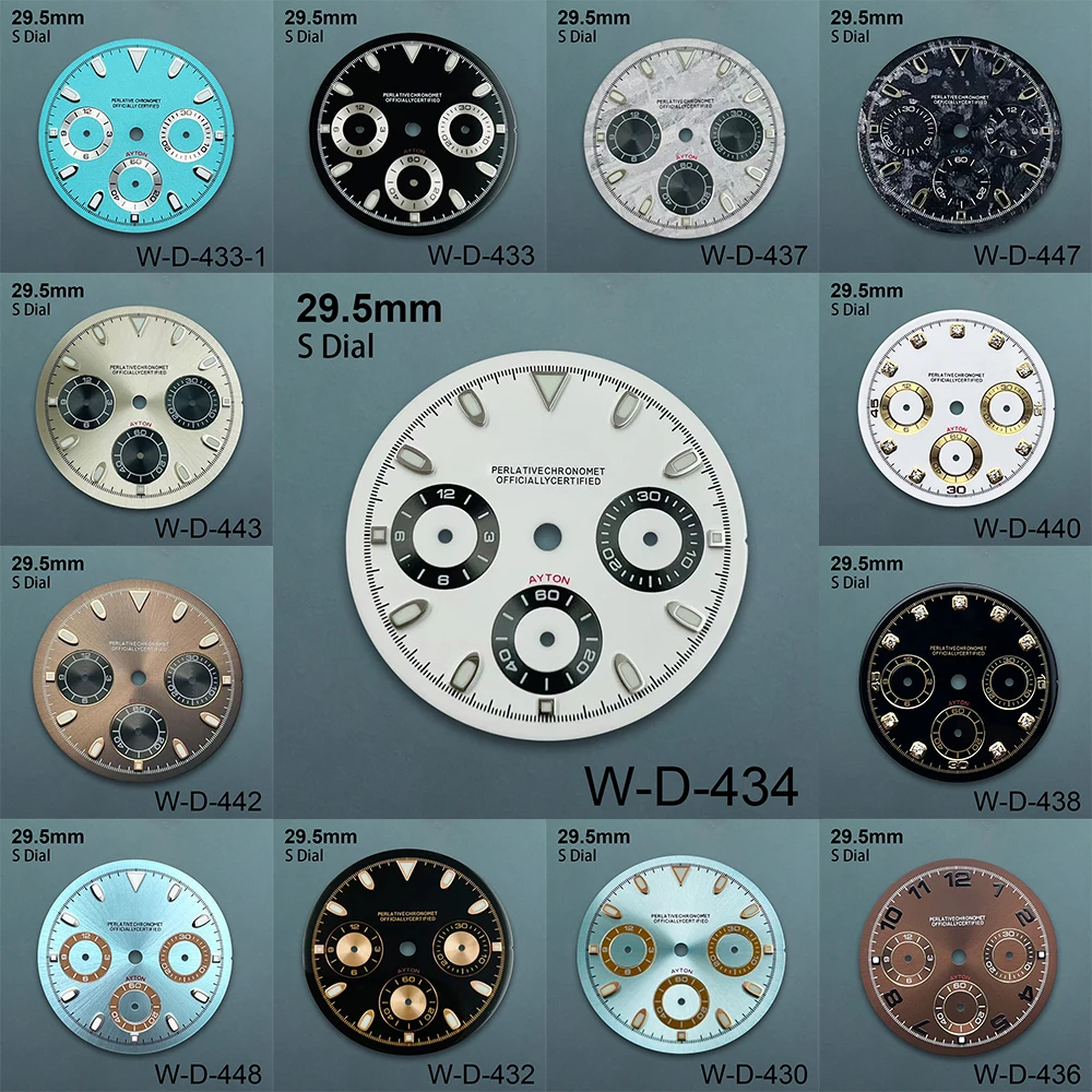 

29.5mm S Logo Panda Dial Fit VK63 Movement Green Luminous Meteorite High Quality Dial Watch Modification Accessories