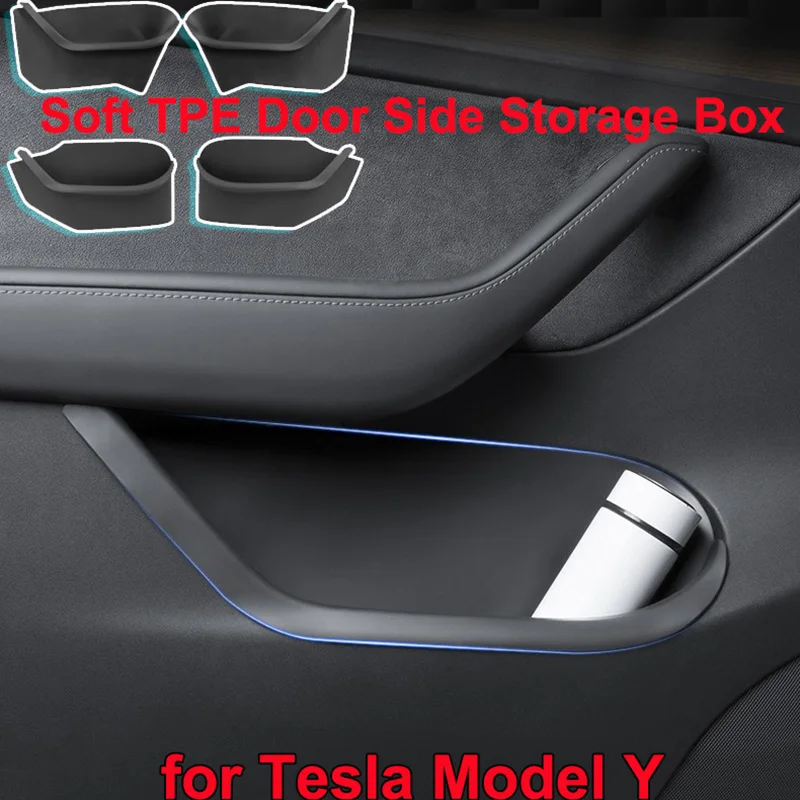 

for Tesla Model Y 2023 Accessories Door Storage Organizer Box Soft TPE Modfied Door Side Inserts Case Bin Protector Flocking