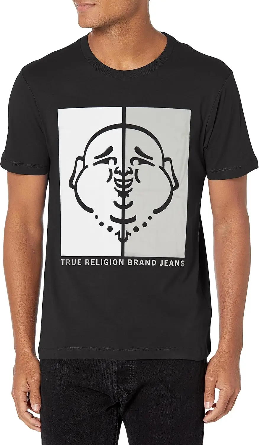 True Religion Men's Two Tone Buddha Face Tee,Crew T-shirt