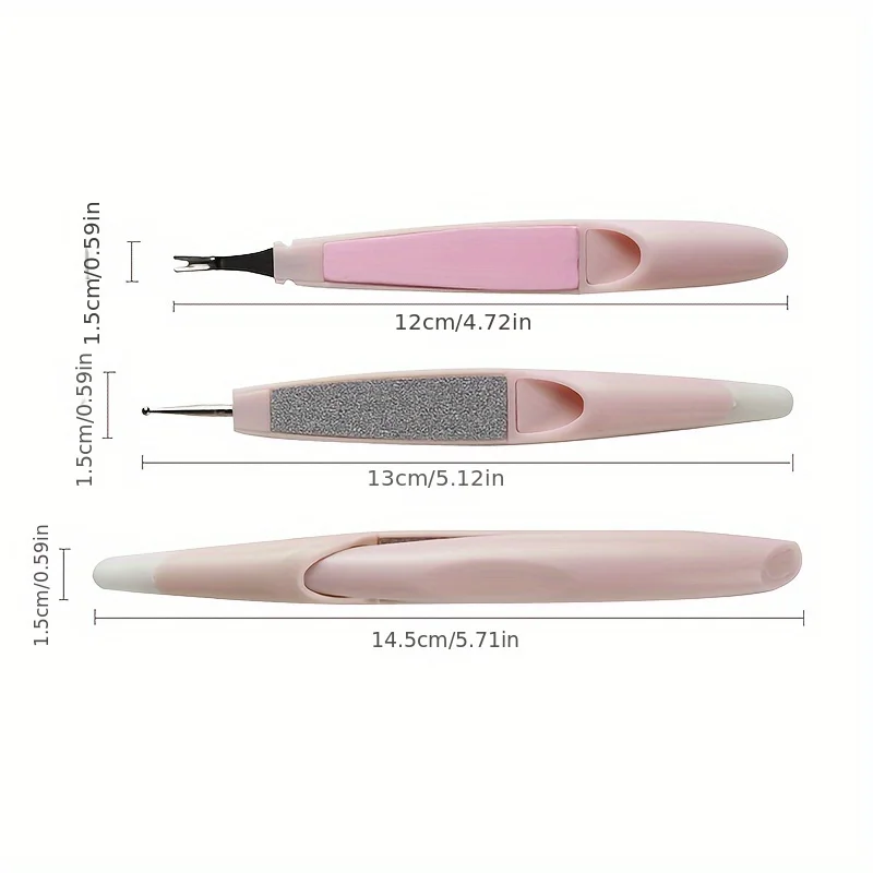 3pcs/Set Nail Drill Pen Dead Skin Remove Fork Multi-purpose Nail Metal File with Dotted Needle Crochet Edge Pen Manicure Tool