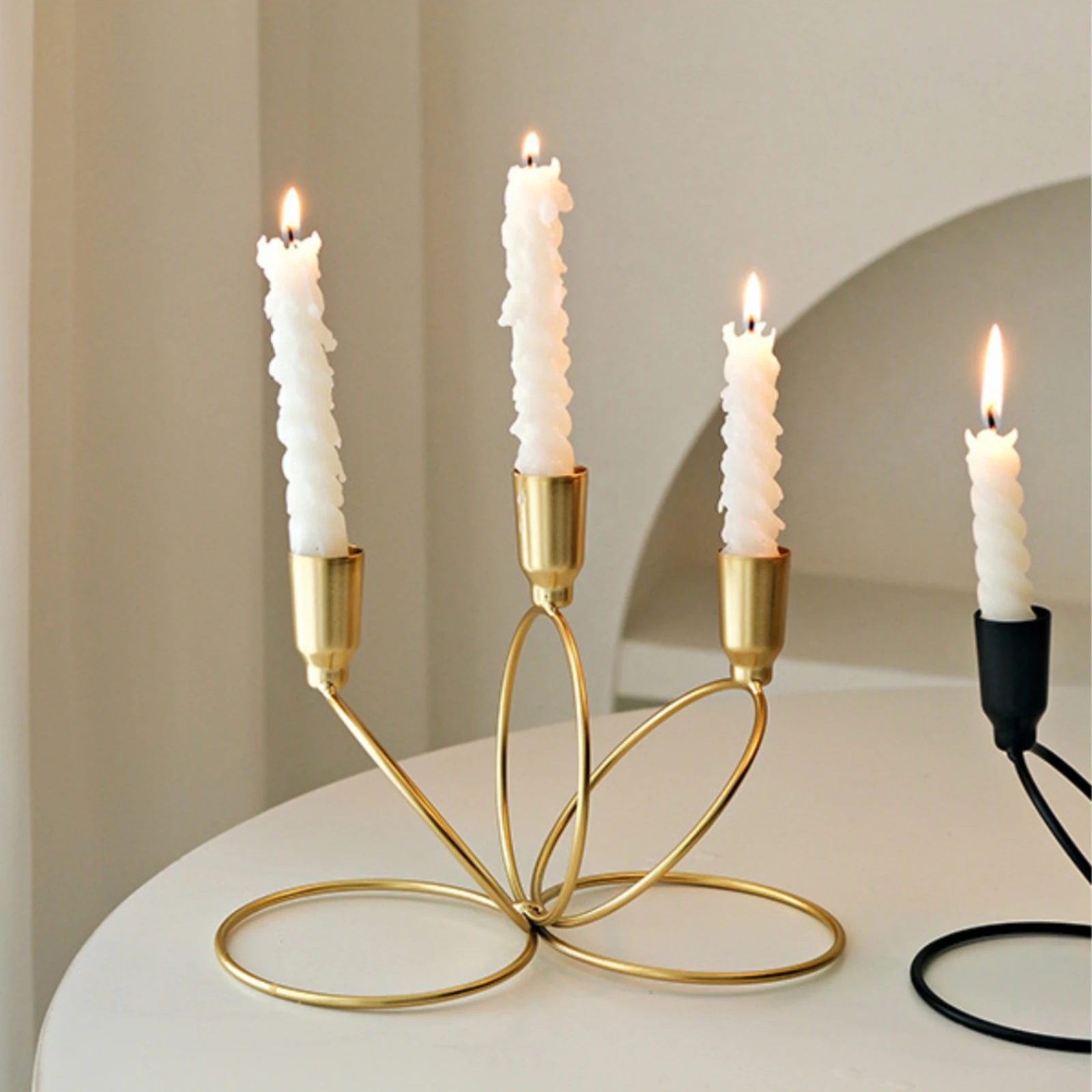 Three-Arm Candlestick Holder Painted 3-Arm Candelabra Candlestick Holder with Three Cups Elegant Metal Candelabra Decorative view 2
