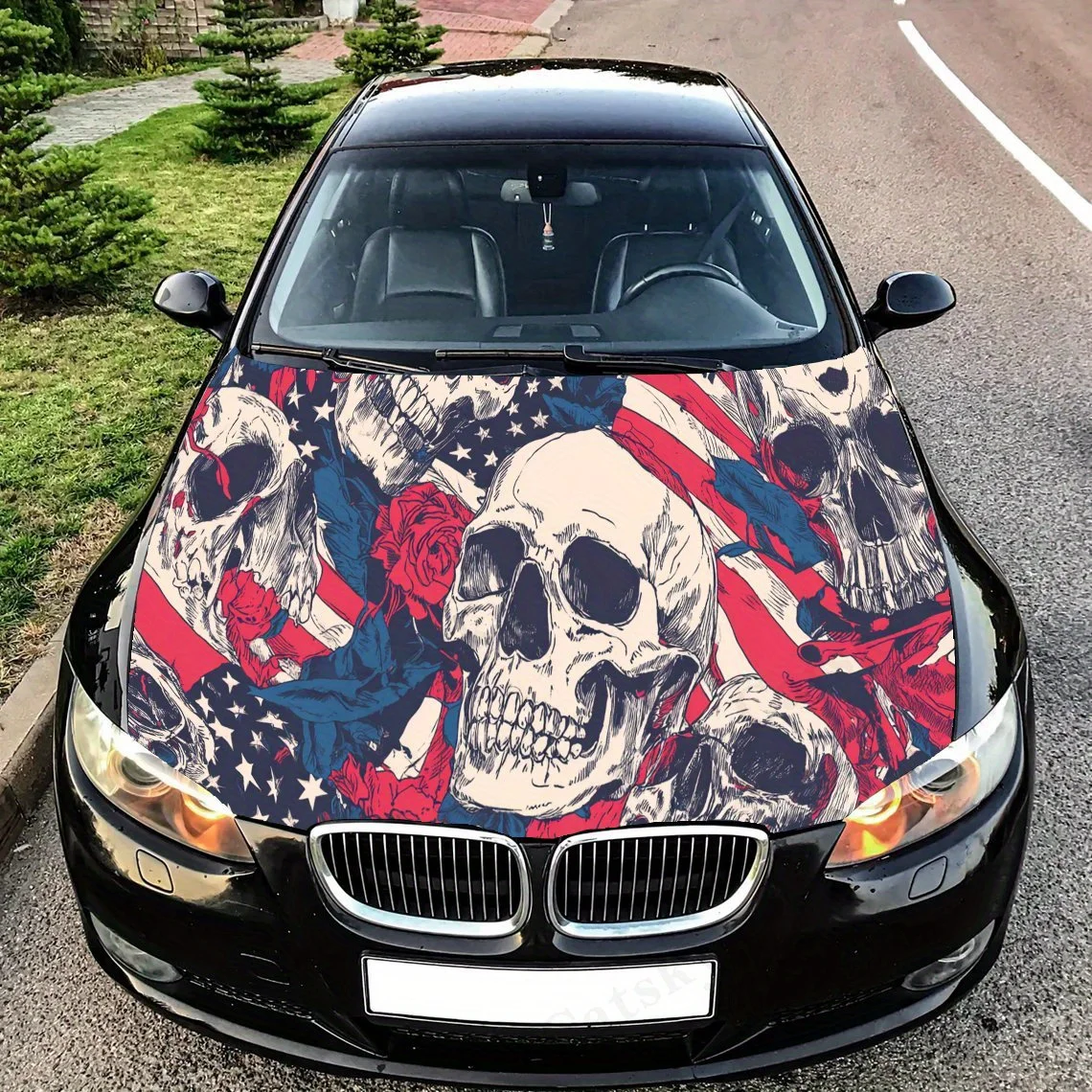 

Острый череп, флаг США, наклейка на капот автомобиля, ПВХ, самоводонепроницаемая палка, яркие авто внешние аксессуары, украшение, защита, подарок для C