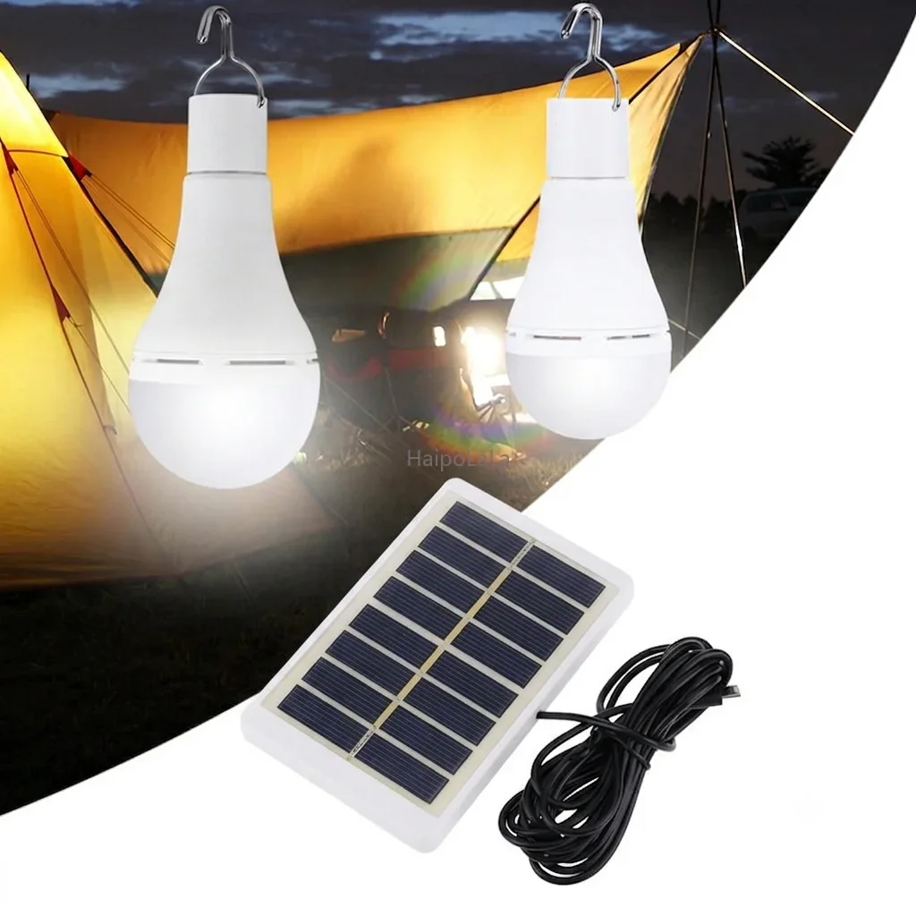 Solar Light with Panel USB Charged Hanging Emergency Sunlight Powered Lamp Outdoor Indoor House Solar Bulb Light Solar Panels