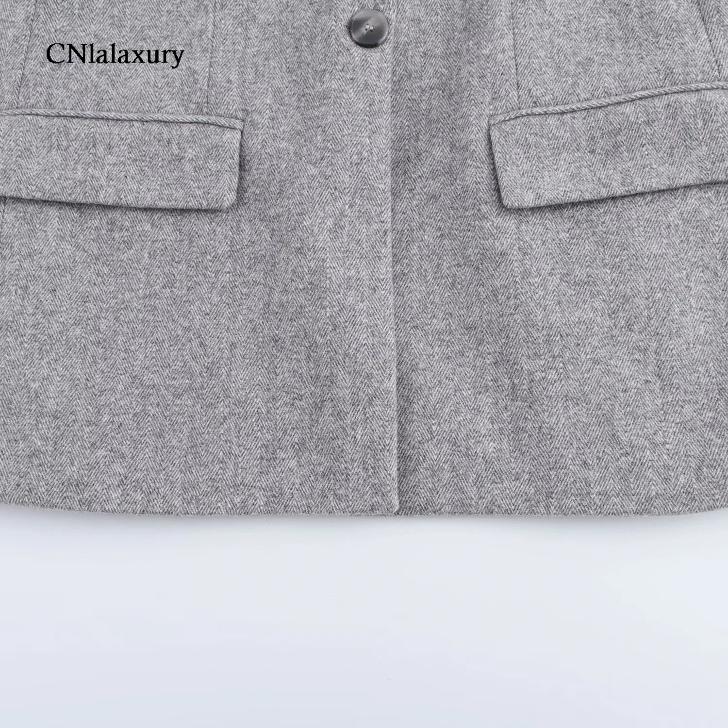 CNlalaxury Grey Blazers for Women Jackets Long Sleeve Single Button French Office Lady Outerwears New Autumn Winter Fashion Coa