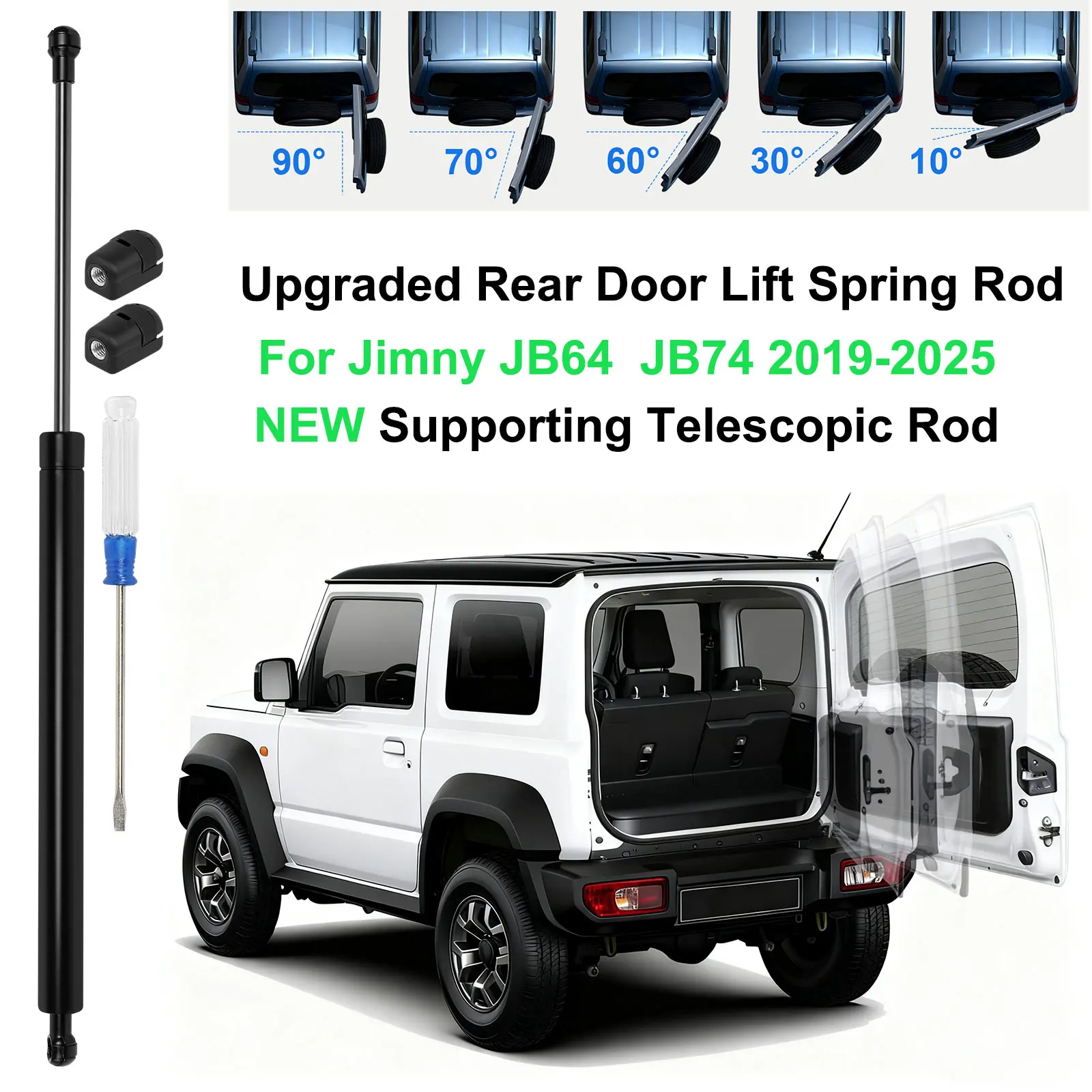 Para suzuki jimny jb64 jb74 haste de mola de elevação da porta traseira jimny jb74 jb64 2019-2025 suporte haste telescópica em 10-90 °   Ângulo de parada