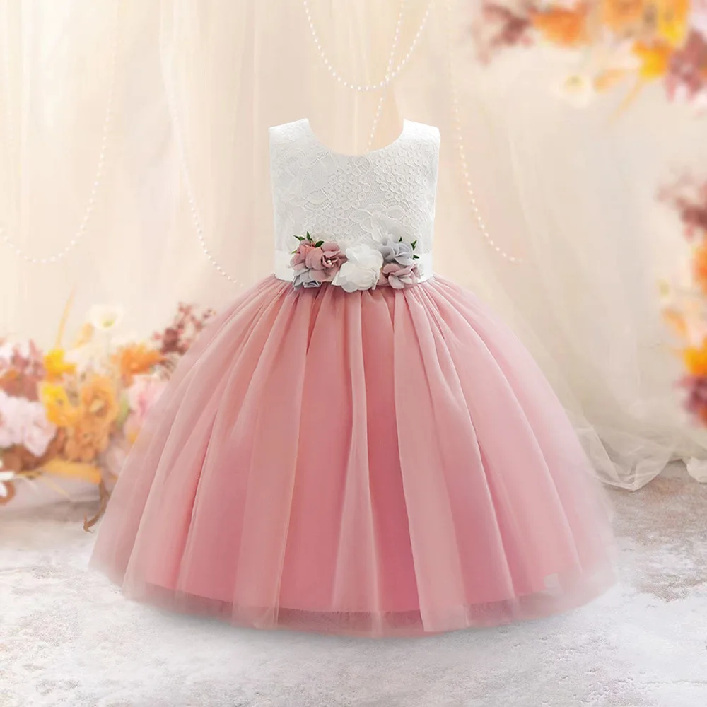 

Girls' Dress Princess Dress Flower Patchwork Mesh Puffy Birthday Dress Children Performance Dress