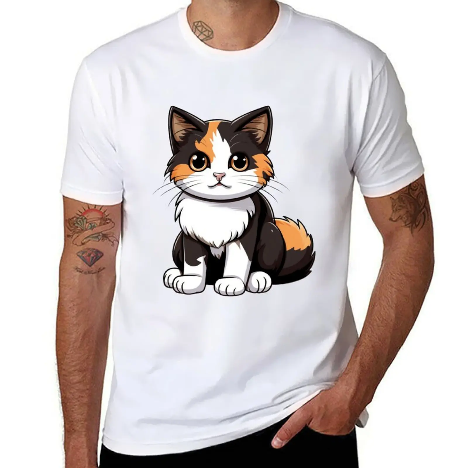 Whiskered Charm: Adorable Calico Cat Artistry T-Shirt Modern Style Print T-Shirt
