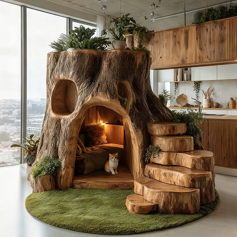 Stump Bonsai Interior Living Room Decoration Fake Green Plants Bionic Tree House Ornament Home Pet Nest