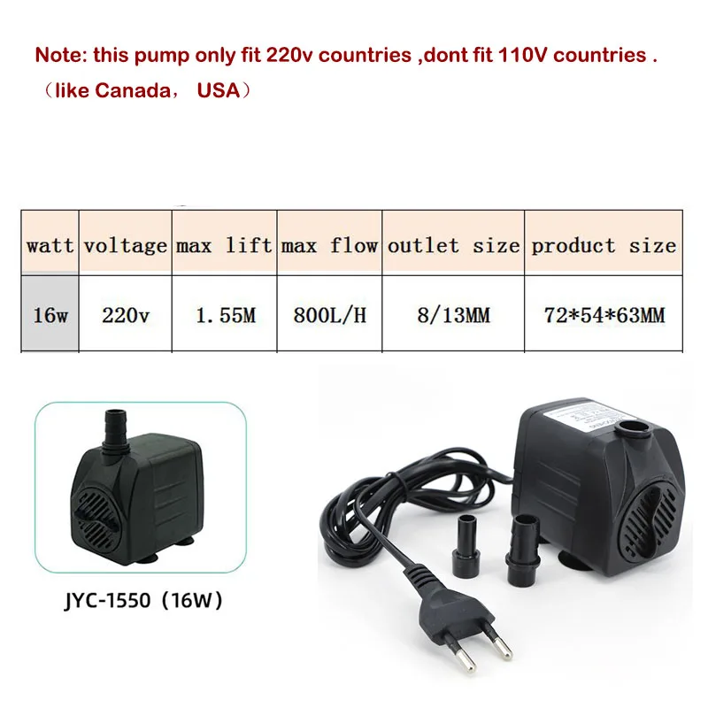 AC 220V 16W 25W Submersible Water Pump Ligh Aquarium Fountain Air Fish Pond Tank Water Pump Supply EU Plug 800L/H view 4