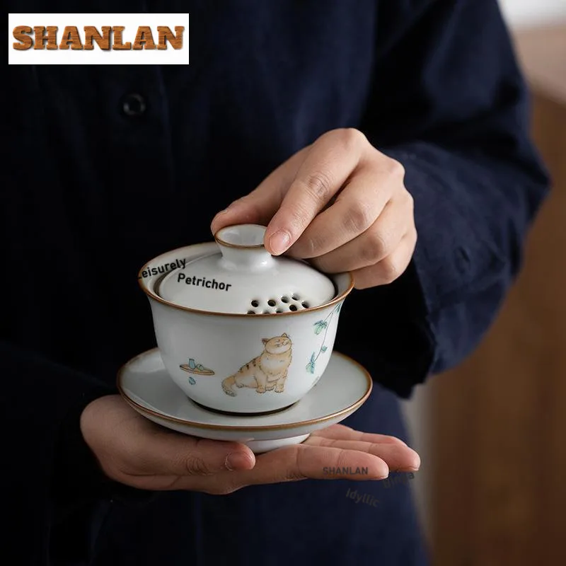 150ml-cute-cat-moon-white-ru-kiln-porcelain-gaiwan-creative-tea-tureen-tea-bowl-with-lid-kit-tea-brewing-cover-bowl-tea-ceremony