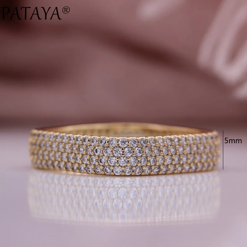 PATAYA New Micro-wax Inlay Natural Zircon Square Women Rings 585 Rose Gold Color Fashion Jewelry Gift Luxury Romantic Rings