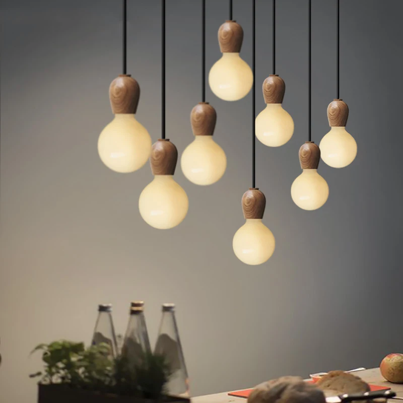 Nordic Retro Pendant Lights Oak Wood Pendant Lamp E27 Vintage Hanging Lamp Loft Living Room Dining Room Lights Restaurant Cafe