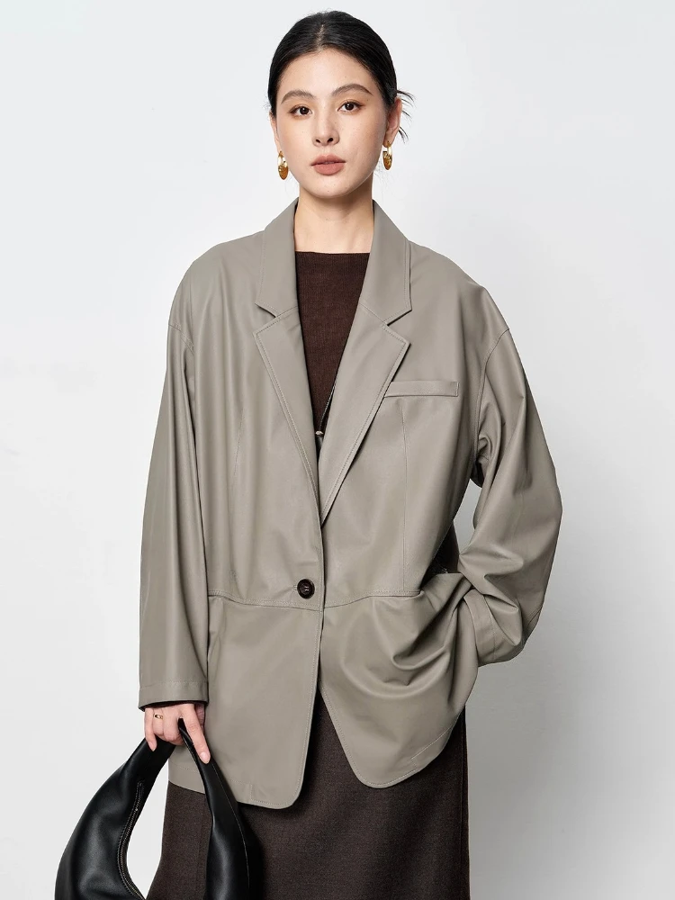 

Casual Genuine Leather Blazer Jackets for Women Spring Autumn 2026 New High-end Simple Loose Solid Soft Real Sheepskin Coat