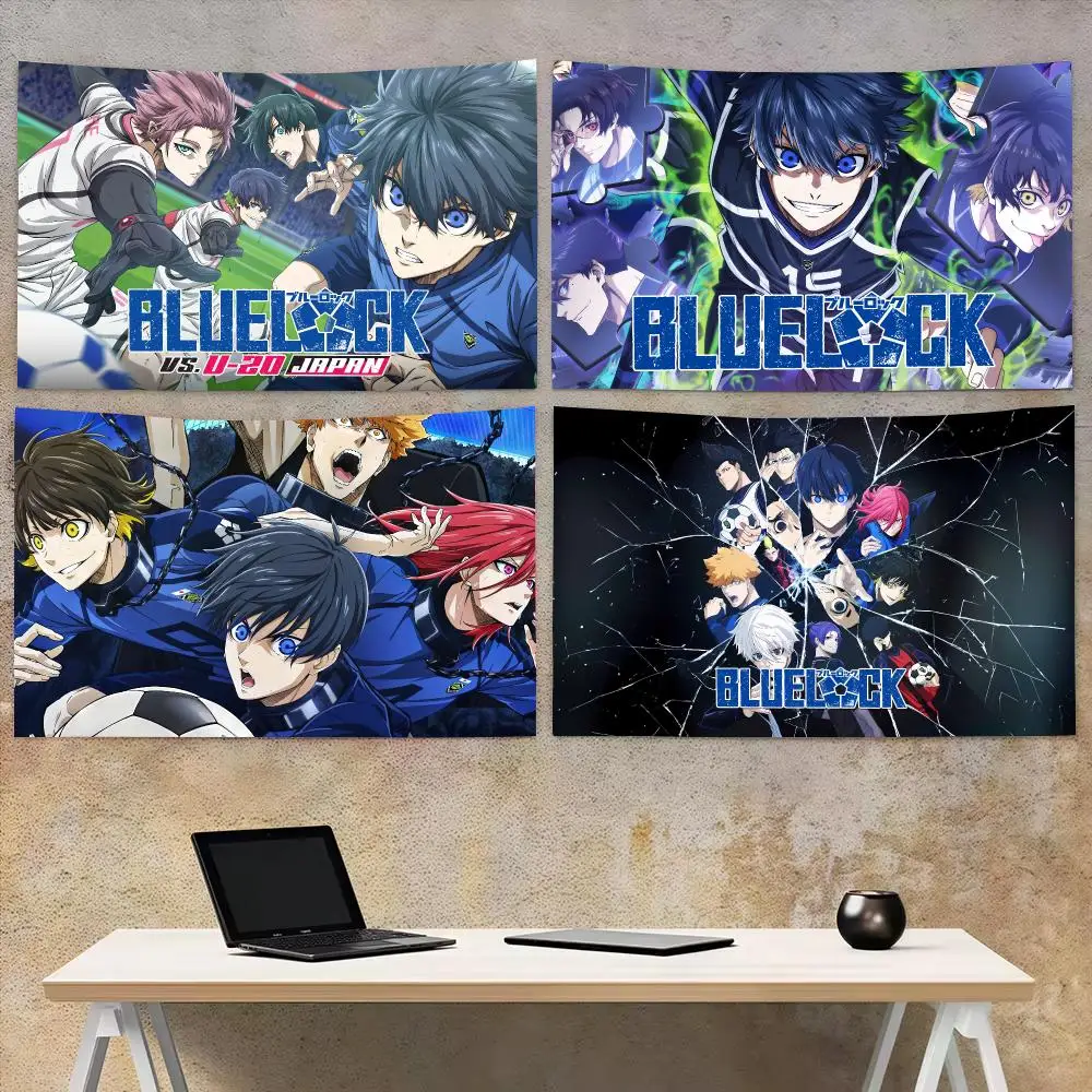 Soccer Anime B-Blue Lock Tapestry Aesthetic Wall Hanging Decor Microfiber Fabric Art for Bedroom Living Room Home