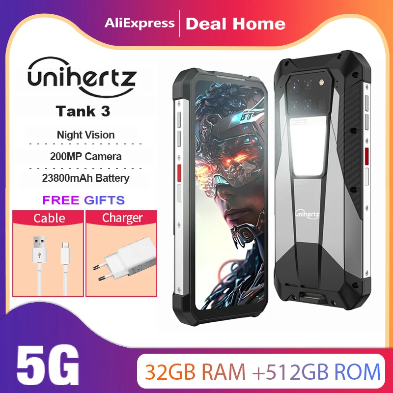 Unihertz Tank 3 8849 Rugged 32 Гб + 512 Гб Super Night Vision 23800 мАч 5G Android 13 200MP Dimensity 8200 глобальная версия