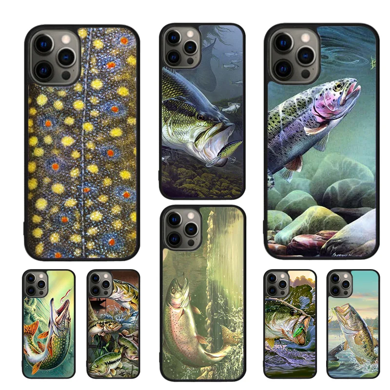 Trout Fish Fishing Phone Case For iPhone 16 15 14 11 12 13 mini Pro  XR XS MAX Plus coque Cover Shell