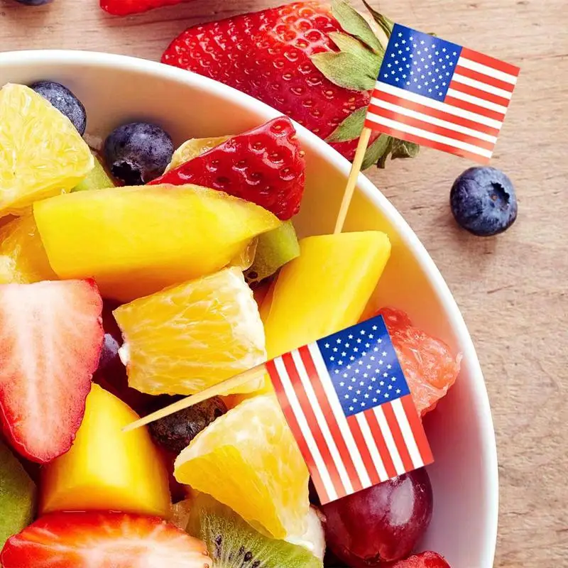 100Pcs Food Sticks Germany Flag Cupcake Toppers Mini American Flags on Stick Wood Cocktail Skewers Party Decoration Supplies