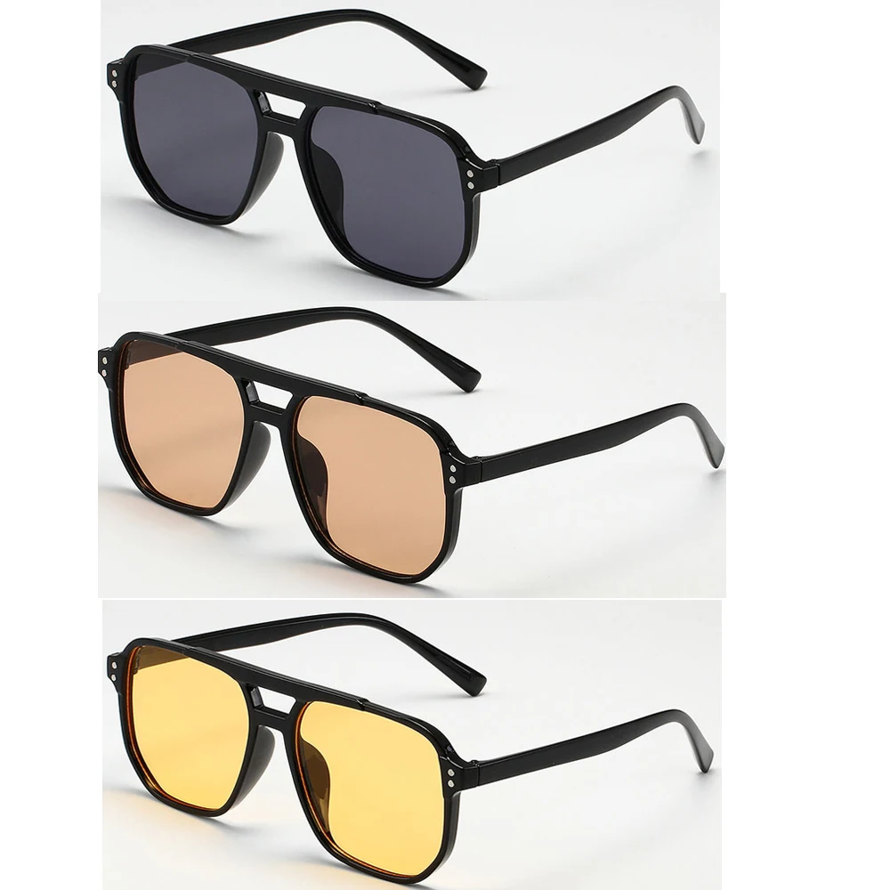 Dames Heren Vierkante zonnebril Retro Polygoon Zonnebril Vrouwelijke Zwarte Vintage Mode Dames Zonnebril Dubbele Beam Bril