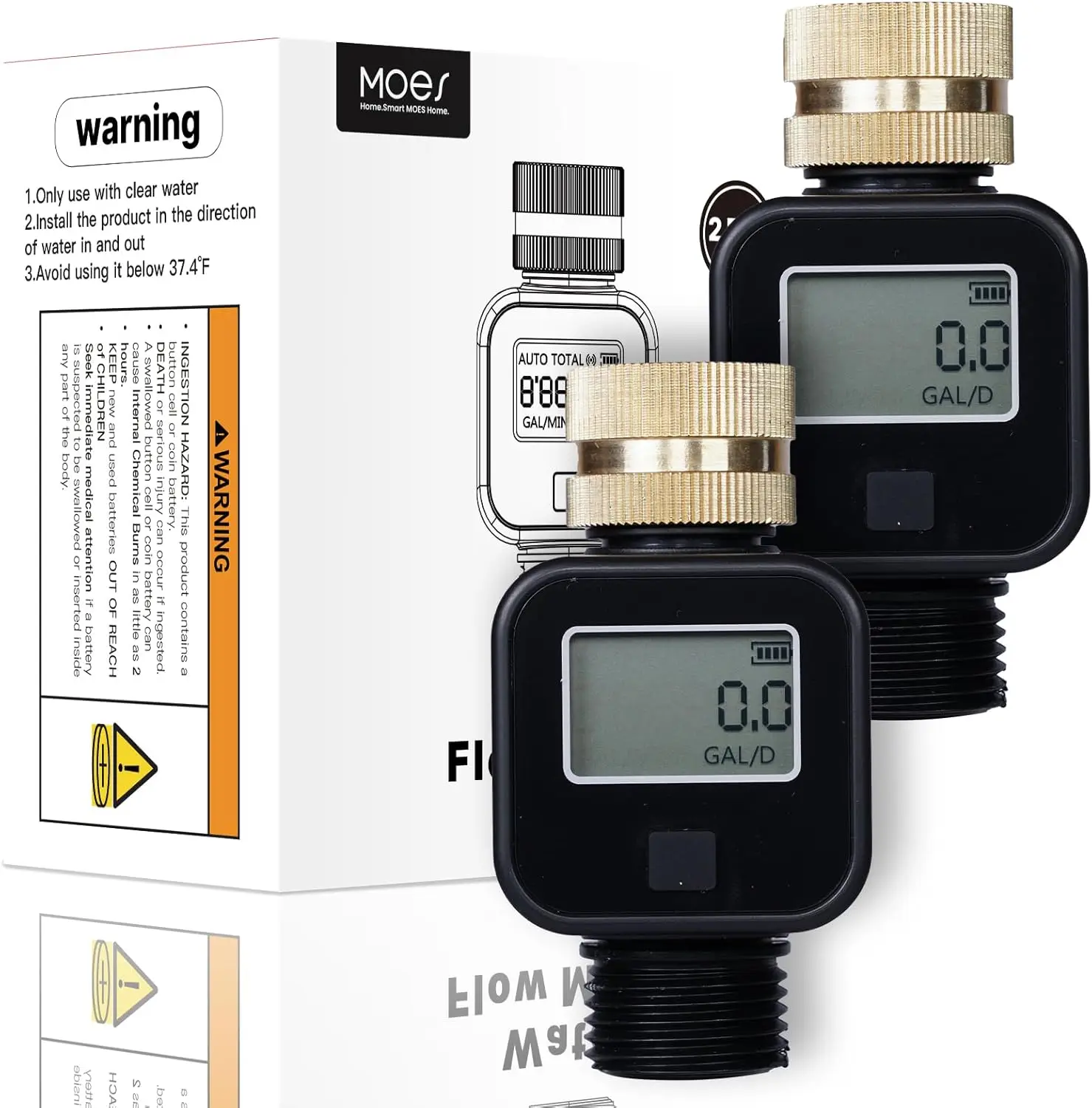 

Water Flow Meter with Brass Inlet, Measures Gallon/Liter Flow Rate for RV, Garden Hose, Lawn Sprinkler - 2 Pack
