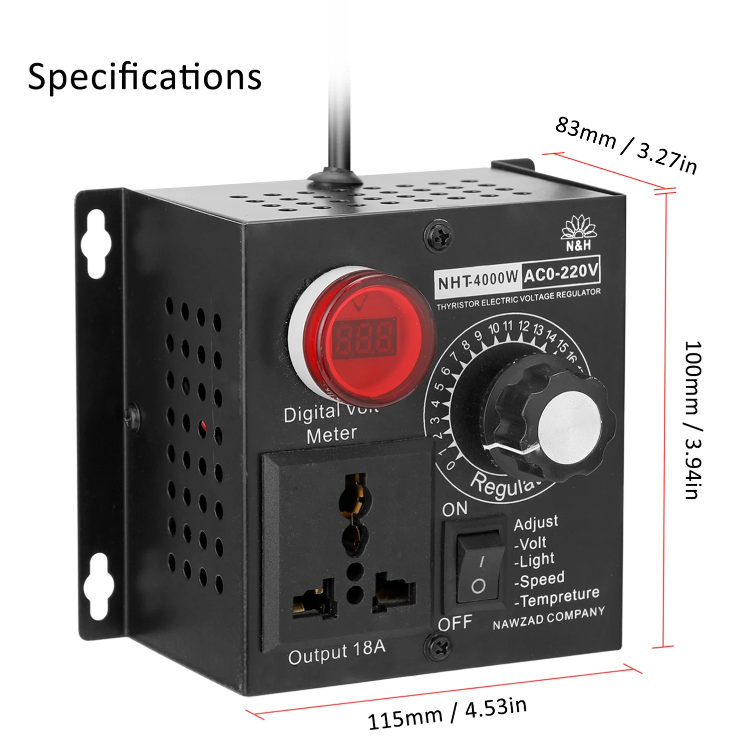 전압 조정기 속도 온도 조명 전압, 가변 조광기 컴팩트, 가변 전압 컨트롤러, AC 220V, 4000W