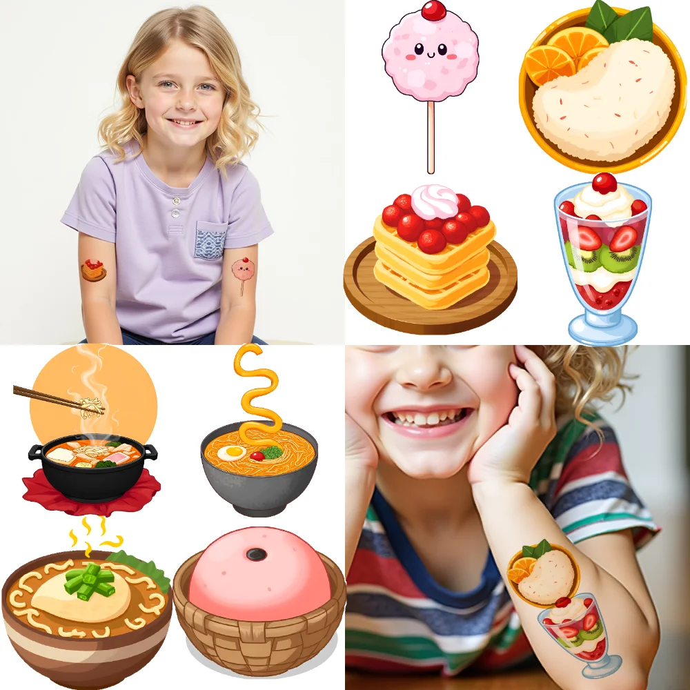 

63pcs Temporary Tattoo Dessert Anime Ramen Sushi Temporary Tattoo Stickers For Boys Children Cheeks