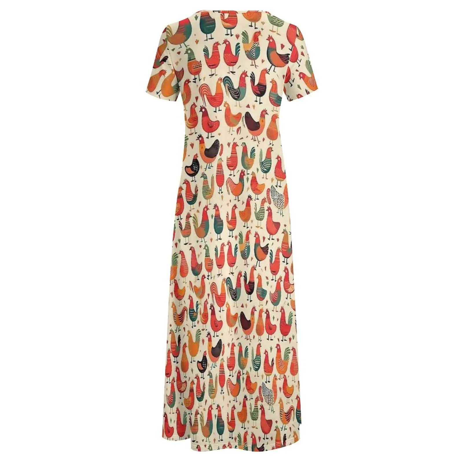 Chickens Rooster Vintage Dress  Street Style Boho Beach Long Dresses Womens Cute Maxi Dress Gift