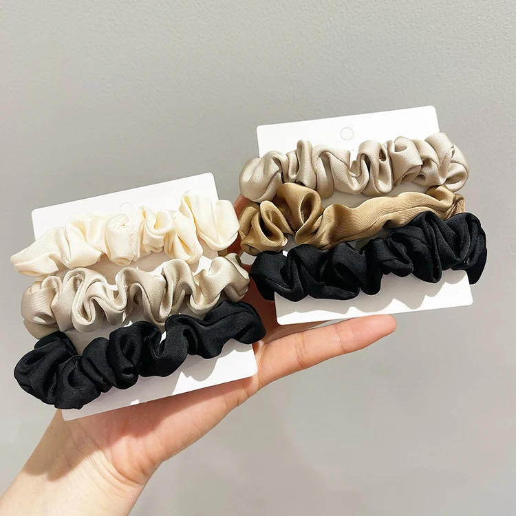 3Pc/set Medium Silk Satin Women Solid Hair Rope Elegant Simple Ponytail Holder Rubber Band Elastic Hairband Hair Accessories