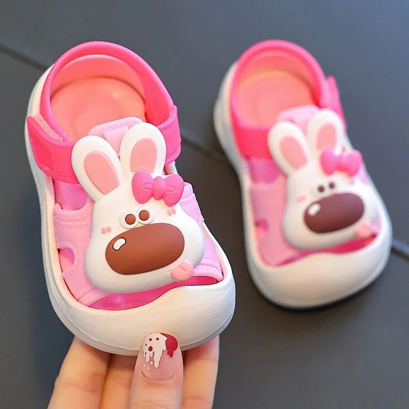 New Cartoon Animals Baby Boys Girls Sandals Rabbit Bear PVC Hook Loop Kids Sandals Anti Slip Soft Toddler Children Beach Shoes