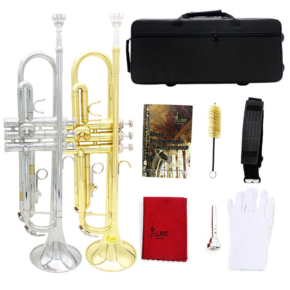 Trumpet Bb Flat Professional Brass Gold Silver Trumpet Brass Body Trompete Musical Brass Instrument Case Trumpet Mouthpiece