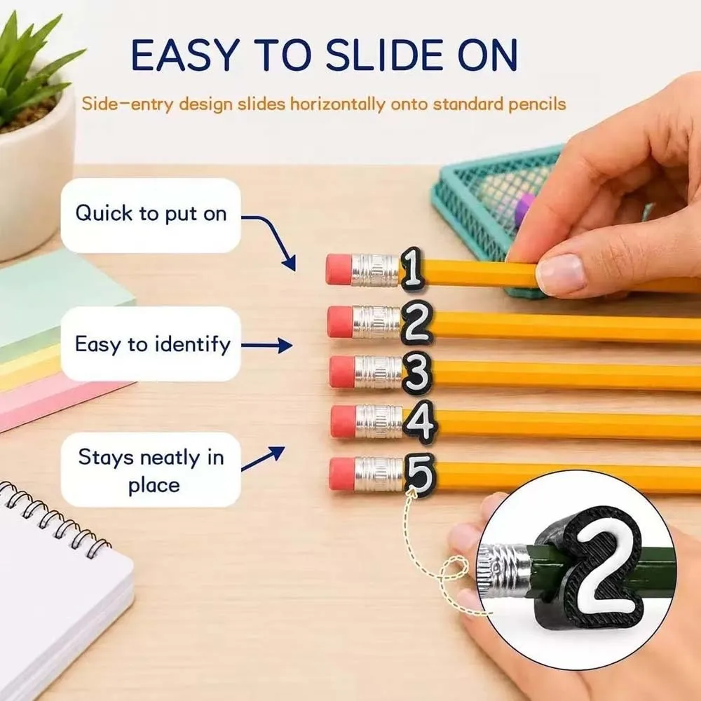 Creative Numbered Pencil Toppers Portable Colorful Reusable Pen Caps Flexible Durable Pencil ID Markers Students